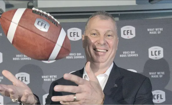  ?? CRAIG ROBERTSON ?? Former CFL offensive lineman Randy Ambrosie was introduced as the league’s new commission­er on Wednesday.