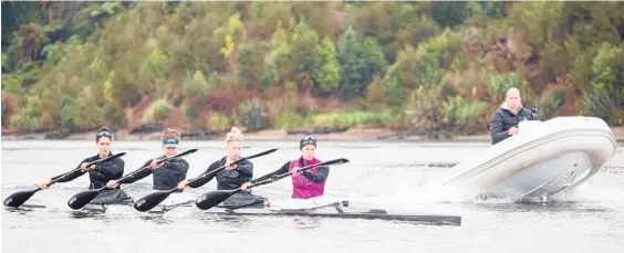  ?? Jamie Troughton/Dscribe Media ?? Rene Olsen puts the burgeoning New Zealand K4 women’s quartet through their paces.