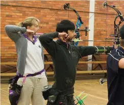  ?? Photo: Supplied ?? Ettioné Ferreira and Lance Ho in action during the Founders Indoor Challenge which took place in the Alec Mullins Hall last weekend. Ferreira went on to qualify for EP colours, while Ho claimed gold in the Compound Men's event.