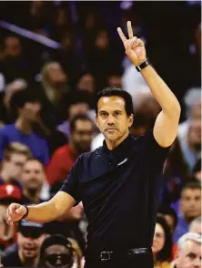  ?? Tim Nwachukwu / Getty Images ?? Head coach Erik Spoelstra has won two NBA titles with the Heat and also made the NBA Finals on three other occasions.