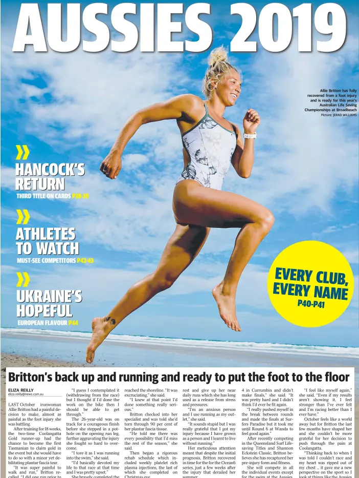  ?? Picture: JERAD WILLIAMS ?? Allie Britton has fully recovered from a foot injury and is ready for this year’s Australian Life Saving Championsh­ips at Broadbeach