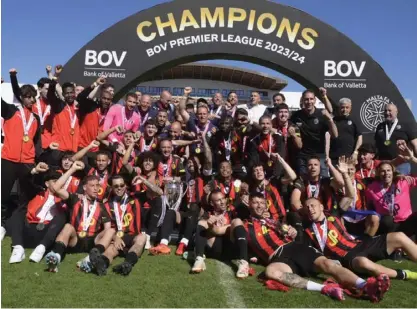  ?? PHOTO: MATTHEW MIRABELLI ?? The Ħamrun Spartans players celebrate their title success.