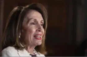  ?? J. SCOTT APPLEWHITE — THE ASSOCIATED PRESS ?? Speaker of the House Nancy Pelosi, D-Calif., speaks during an interview with The Associated Press in her office at the Capitol in Washington.