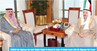  ??  ?? KUWAIT: His Highness the Amir Sheikh Sabah Al-Ahmad Al-Jaber Al-Sabah meets with His Highness the Crown Prince Sheikh Nawaf Al-Ahmad Al-Jaber Al-Sabah. — KUNA