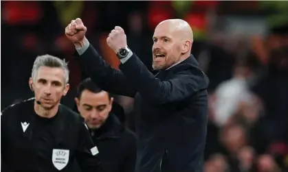  ?? Photograph: Martin Rickett/PA ?? Erik ten Hag celebrates after the final whistle.