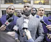  ?? AP ?? Retired receiver Anquan Boldin (left), Eagles safety Malcolm Jenkins (center) and Dolphins receiver Kenny Stills were among players to attend Tuesday’s meeting.