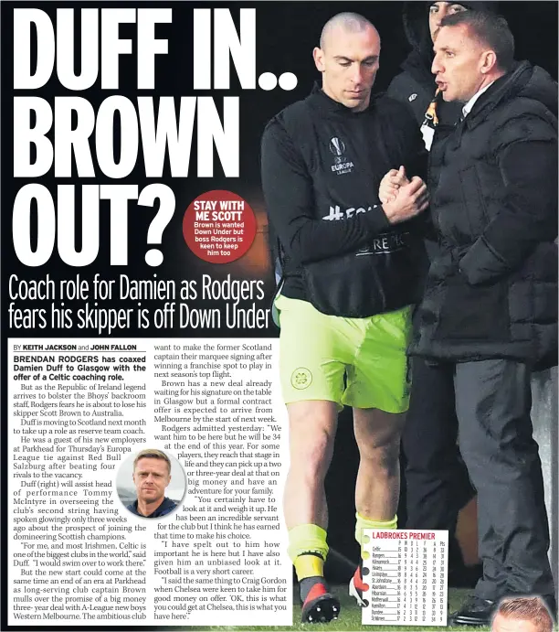  ??  ?? STAY WITH ME SCOTT Brown is wanted Down Under but boss Rodgers is keen to keep him too