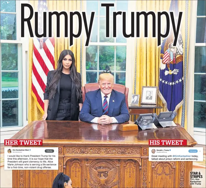  ??  ?? STAR & STRIPES TV’S Kim Kardashian with Trump