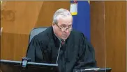  ?? COURT TV VIA AP ?? In this screen grab from video, Hennepin County Judge Peter Cahill presides over jury selection Friday in the trial of former Minneapoli­s police officer Derek Chauvin. Chauvin is charged in the May 25, 2020, death of George Floyd.