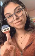  ?? PHOTOS: REPUBLIC STAFF AND COURTESY FAMILY OF ABRIL VALENZUELA AND RAQUEL TERÁN ?? Middle row from left: Abril Valenzuela, 18, of Glendale shows off her sticker to commemorat­e her first time voting. Rudy Barron of Glendale voted for the first time this year at age 65.
