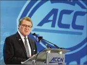  ?? CHUCK BURTON / AP 2019 ?? ACC Commission­er John Swofford said, “I would emphasize that we are going into this year with the anticipati­on of playing at this point in time.”