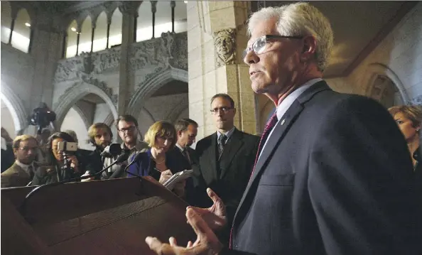  ?? SEAN KILPATRICK/THE CANADIAN PRESS ?? Natural Resources Minister Jim Carr delivers a statement in Ottawa on Thursday about the demise of the Energy East pipeline. The Trudeau government allowed politician­s and the environmen­tal lobby to hinder a promising project, argues Claudia Cattaneo.