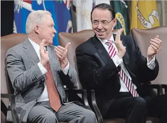  ?? WIN MCNAMEE GETTY IMAGES ?? U.S. Attorney General Jeff Sessions, left, and Deputy Attorney General Rod Rosenstein­in Washington, DC.