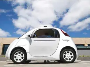  ??  ?? MOUNTAIN VIEW: Google’s new self-driving car during a demonstrat­ion at the Google campus in Mountain View. — AP