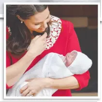  ??  ?? PURE JOY: William and Catherine with their newborn son, ecstatic royal fans celebrate, above, and Princess Charlotte steals the show outside the hopsital with a shy wave to the adoring crowds, left. Pictures: AP/GETTY