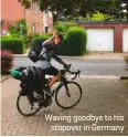 ??  ?? Waving goodbye to his stopover in Germany