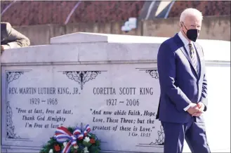  ?? Patrick Semansky / Associated Press ?? President Joe Biden walks away after a wreath laying at the tomb of the Rev. Martin Luther King Jr., and his wife Coretta Scott King, Tuesday in Atlanta.