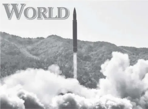  ?? REUTERS ?? North Korea has repeatedly tested missiles this year, including this launch – shown in the photo – in July.