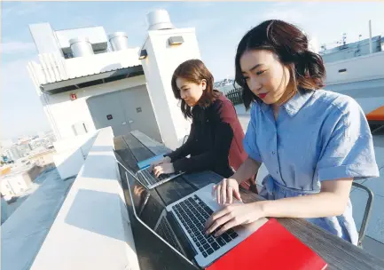  ?? (Jane Tyska/TNS) ?? TAMMY CHO (right) and Grace Choi are cofounders of BetterBrav­e, a San Francisco-based start-up that just launched an online portal where victims of sexual harassment in hi-tech workplaces can find resources and connect with a lawyer.