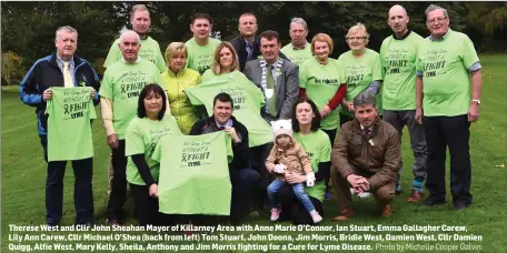  ?? Photo by Michelle Cooper Galvin. ?? Therese West and Cllr John Sheahan Mayor of Killarney Area with Anne Marie O’Connor, Ian Stuart, Emma Gallagher Carew, Lily Ann Carew, Cllr Michael O’Shea (back from left) Tom Stuart, John Doona, Jim Morris, Bridie West, Damien West, Cllr Damien Quigg,...