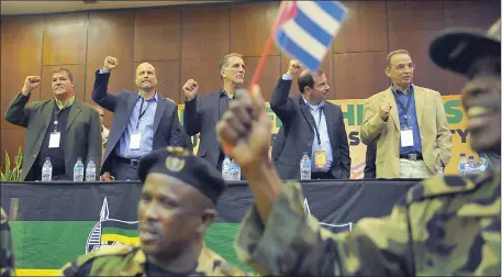  ?? Picture: COURTNEY AFRICA ?? FREEDOM FIGHTERS: The Cuban Five Antonio Guerrero, Fernando González, René González, Gerardo Hernández and Ramón Labañino received a warm welcome when they visited the University of the Western Cape as part of their tour to the country.