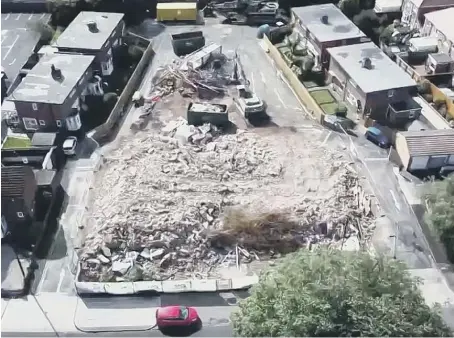  ??  ?? A still from the drone footage shot by Davy Robson, showing the site of Fulwell Fire Station now it has been cleared.