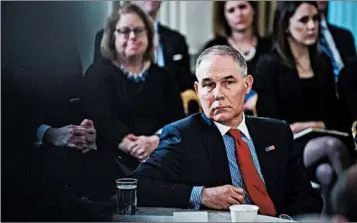  ?? JABIN BOTSFORD/WASHINGTON POST ?? EPA Chief Scott Pruitt’s advisers ordered economic data backing Obama’s water rule erased from a key federal report.