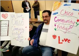  ?? PHOTOS BY EVAN TUCHINSKY — ENTERPRISE-RECORD ?? Jerrod Sandoval and his family show support for the Chico Community Fridge at the City Council meeting Tuesday in Chico.