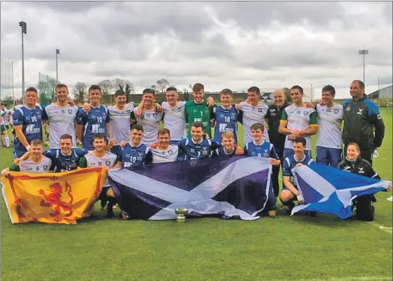  ??  ?? Scotland and their Irish opponents after the recent under 21 shinty/hurling internatio­nal held at the GAA National Games Developmen­t Centre in Dublin.