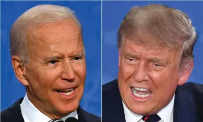  ?? Photograph: Jim Watson/AFP/Getty Images ?? Joe Biden and Donald Trump during the first presidenti­al debate. ‘Mr Biden urged people to vote; Mr Trump discredite­d the process and invoked the threat of force.’