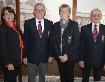  ??  ?? Deirdre Kavanagh (lady President), Pat Webster (Captain), Meta Cummins (lady Captain) and Jim Byrne (President) - the quartet at the helm in Enniscorth­y for 2020.