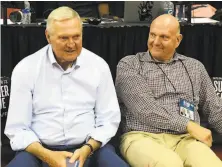  ?? Ethan Miller / TNS 2019 ?? Clippers consultant Jerry West ( left), with owner Steve Ballmer, denied offering $ 2.5 million to lure Kawhi Leonard.