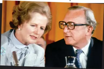  ??  ?? Allies: Thatcher and Lord Carrington. She admired his wit and ‘touch of class’