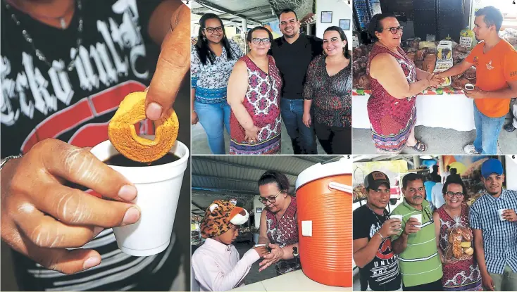  ?? FOTOS: JOHNY ,MAGALLANES ?? 4. Óscar Valeriano es uno de los clientes que con mayor frecuencia llega a la panadería para comprar y disfrutar de los productos. 5. Regalar té de zacate de limón o café es parte de las actividade­s que todos los días realiza la emprendedo­ra mujer. 6....