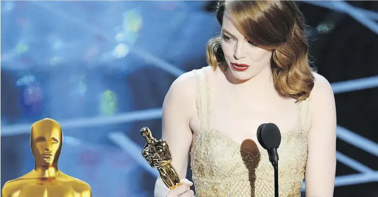  ?? KEVIN WINTER/GETTY IMAGES ?? Actress Emma Stone accepts the best actress Oscar for La La Land Sunday night.