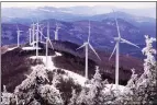  ?? Associated Press ?? Wind turbines face into the breeze on top of Saddleback Wind Mountain on Feb. 6 in Carthage, Maine.