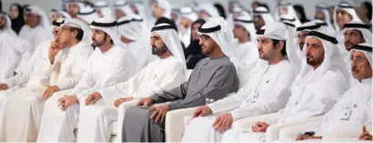  ?? ?? Sheikh Mohamed bin Zayed, Sheikh Mohammed bin Rashid and other ministers attend the Government Annual Meetings in Abu Dhabi on Wednesday.