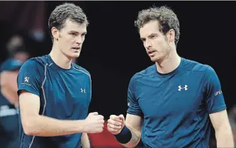  ?? ASSOCIATED PRESS FILE PHOTO ?? Andy Murray, right, is playing doubles with his brother Jamie as he works his way back from hip surgery.