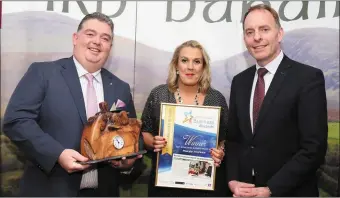  ??  ?? Paul Healy, CE Skillnet Ireland, presenting the Best Establishe­d Business Award to Donal and Susan Mulcahy of Mulcahy Insurance, Macroom.