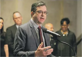  ?? PAT NABONG/SUN-TIMES ?? Ald. Scott Waguespack (32nd) plans to call a special Council meeting for next week to pass a Council reorganiza­tion plan that he announced with other alderperso­ns Wednesday.