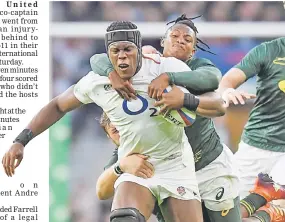  ??  ?? England’s Maro Itoje in action with South Africa’s Sibusiso Nkosi. — Reuters photo