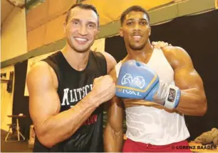  ??  ?? Former world heavy weight champion, Wladimir Klitschko (L) and Anthony Joshua will fight on April 29 at Wembley.