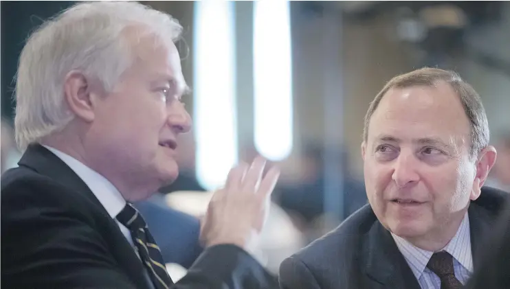  ?? — POSTMEDIA NEWS FILES ?? NHLPA executive director Donald Fehr, left, and NHL commission­er Gary Bettman remain at odds over players participat­ing in the Olympics.