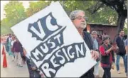  ?? ANI ?? A JNU teacher during a protest march on Tuesday.