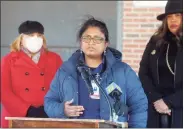  ?? Ned Gerard / Hearst Connecticu­t Media ?? Dr. Adiba Geeti, director of the Bridgeport Health Department’s Communicab­le Disease Clinic, speaks at a news conference in Bridgeport on Friday.