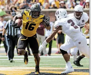  ??  ?? Missouri junior Damarea Crockett, AP file photo who played at Little Rock Christian, has rushed for 353 yards on 70 carries this season, including 154 yards on 20 attempts last week against South Carolina.