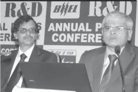  ??  ?? BHEL general manager S. Sekar speaks during the annual press conference of the company’s corporate R& D division in Hyderabad on Thursday. General manager ( MM and PCI) Y. N. R. N. Satya Kumar is also seen.