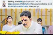  ??  ?? The tweet on Toilet: Ek Prem Katha (above) and the signed poster of Rocky Handsome
