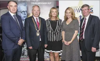  ??  ?? Tom Kilfeather, Director of Services, Sligo County Council, Sligo Champion Business Developmen­t Manager Lorraine McDonnell, Cathaoirle­ach Seamus Kilgannon, Sligo Champion Editor Jenny McCudden and Mayor of Sligo Municipal District, Cllr Hubert Keaney.