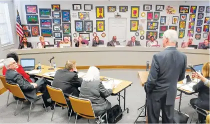  ?? STAFF PHOTOS BY TIM BARBER ?? Hamilton County Sheriff Jim Hammond speaks Thursday to the Hamilton County Board of Education about how he plans to help keep the county’s schools safe.